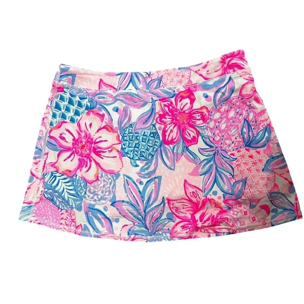 Lilly Pulitzer Girls XL Luxletic Aila Skirt Pink Isle EUC Pink Blue